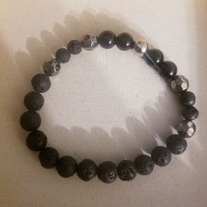Lava Bead Black and Silver Essential Oil Bracelet